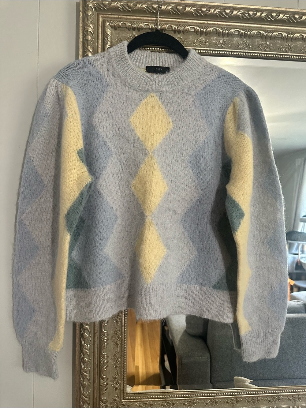 J.Crew diamond-checked cropped crewneck sweater